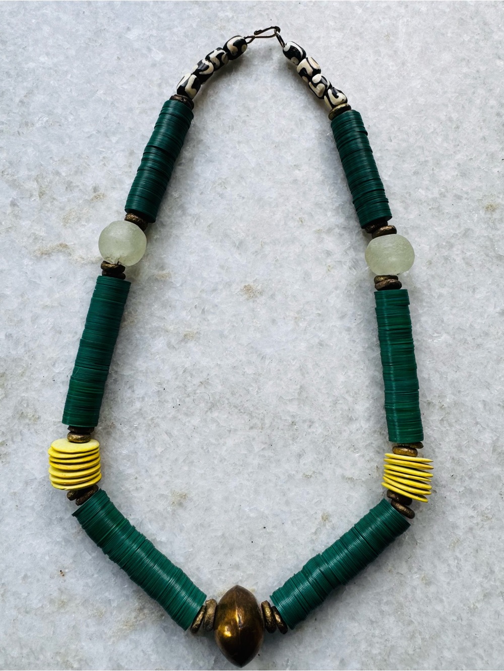 Handcrafted Green and Yellow Beaded Statement Necklace